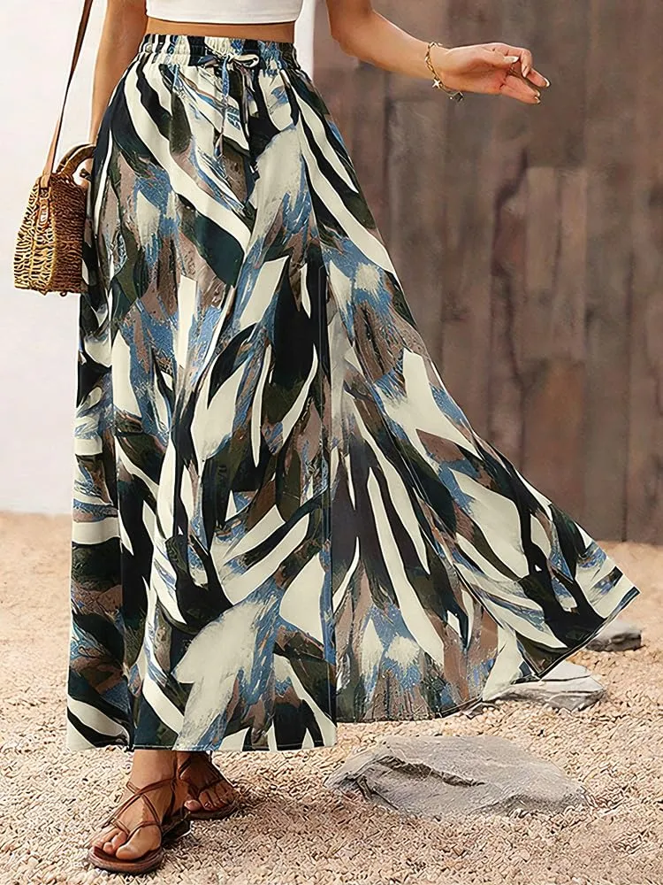 ABINGOO Gonna Lunga Donna Estiva Boho a Linea A con Vita Alta Elastica e Spacco - immagine 7