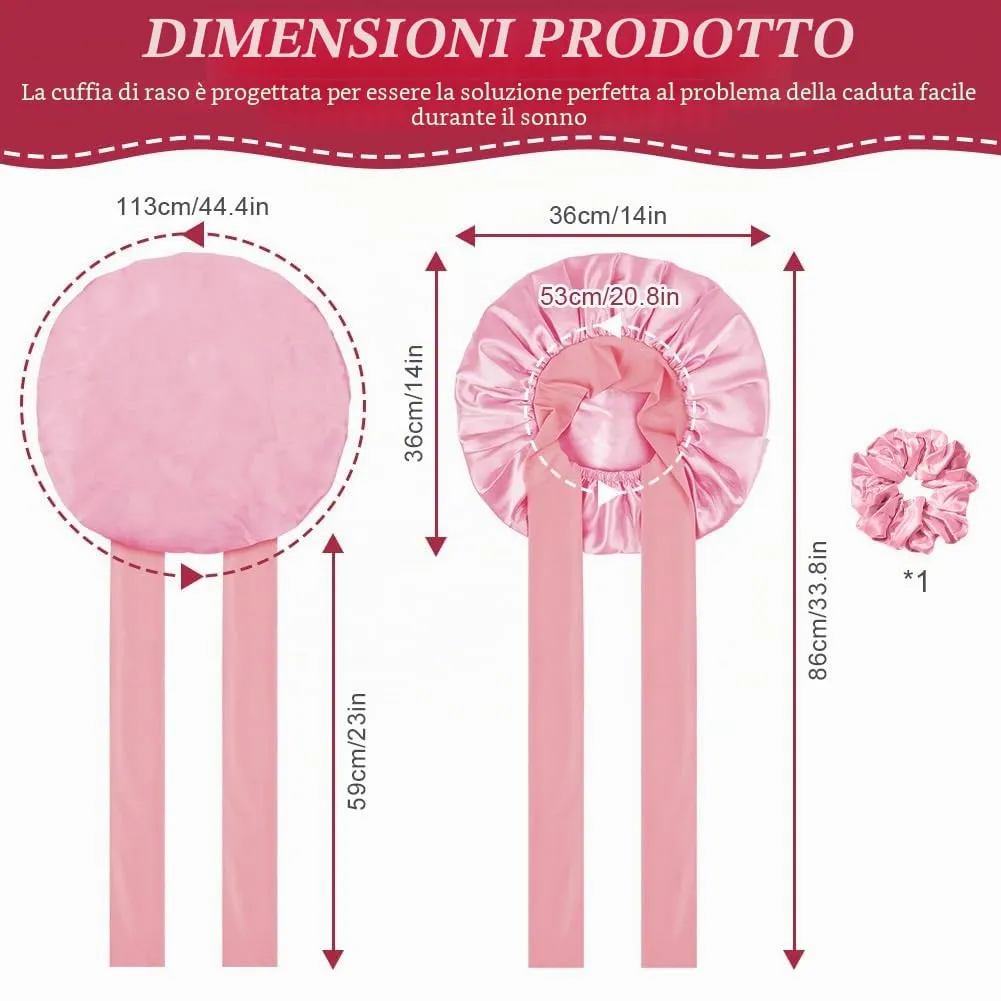 ACWOO Cuffia in Seta per Capelli Ricci, 3 Pezzi, Berretto da Notte in Raso con Nastri Regolabili - immagine 2