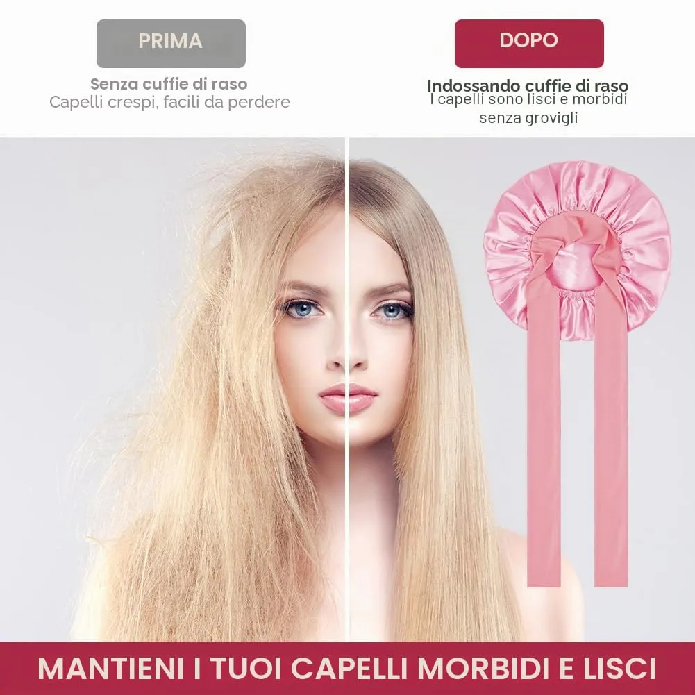 ACWOO Cuffia in Seta per Capelli Ricci, 3 Pezzi, Berretto da Notte in Raso con Nastri Regolabili - immagine 4