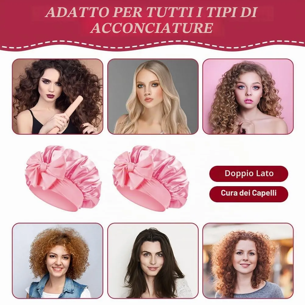 ACWOO Cuffia in Seta per Capelli Ricci, 3 Pezzi, Berretto da Notte in Raso con Nastri Regolabili - immagine 5