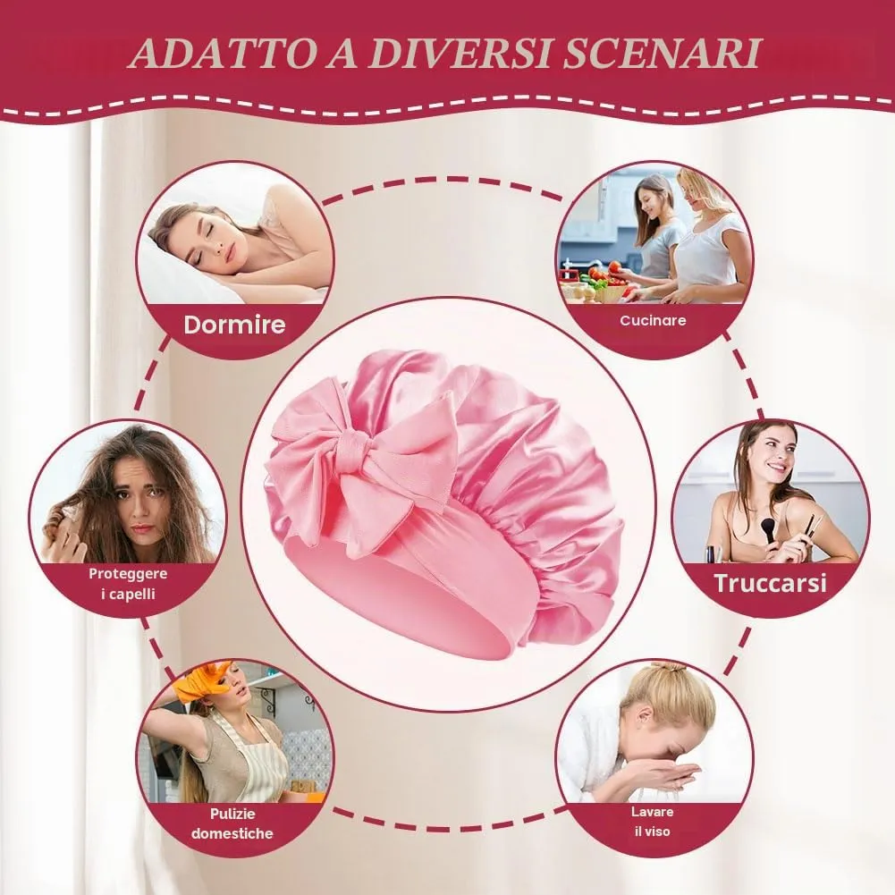 ACWOO Cuffia in Seta per Capelli Ricci, 3 Pezzi, Berretto da Notte in Raso con Nastri Regolabili - immagine 6