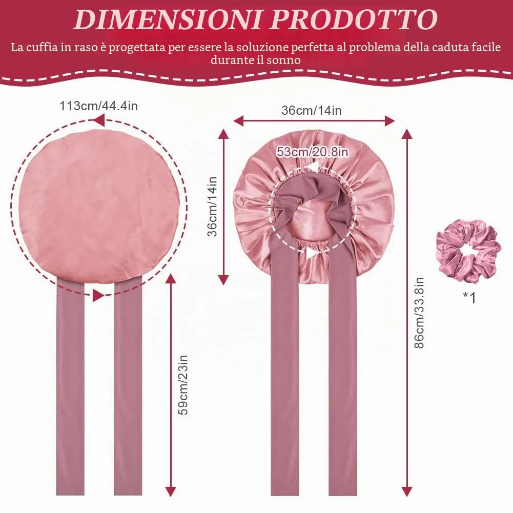 ACWOO Cuffia in Seta per Capelli Ricci, 3 Pezzi, Berretto da Notte in Raso con Nastri Regolabili - immagine 2