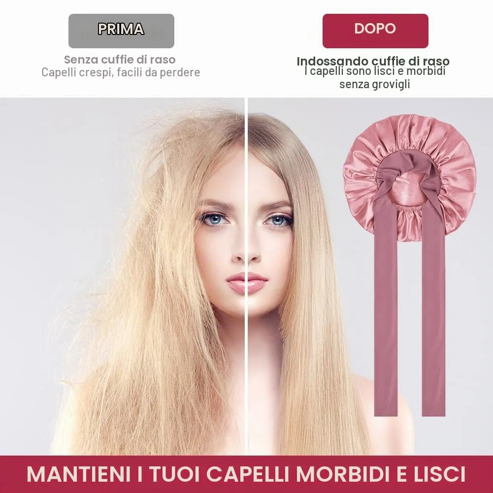 ACWOO Cuffia in Seta per Capelli Ricci, 3 Pezzi, Berretto da Notte in Raso con Nastri Regolabili - immagine 4