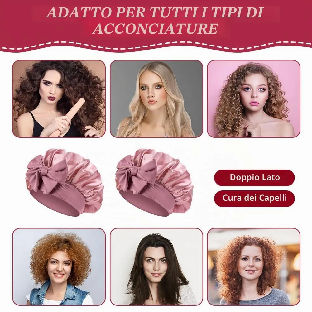 ACWOO Cuffia in Seta per Capelli Ricci, 3 Pezzi, Berretto da Notte in Raso con Nastri Regolabili - immagine 5