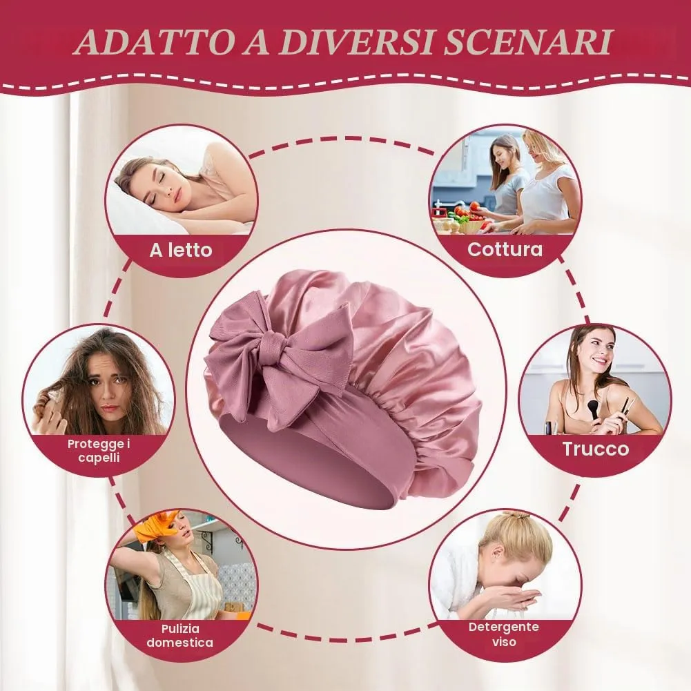ACWOO Cuffia in Seta per Capelli Ricci, 3 Pezzi, Berretto da Notte in Raso con Nastri Regolabili - immagine 6