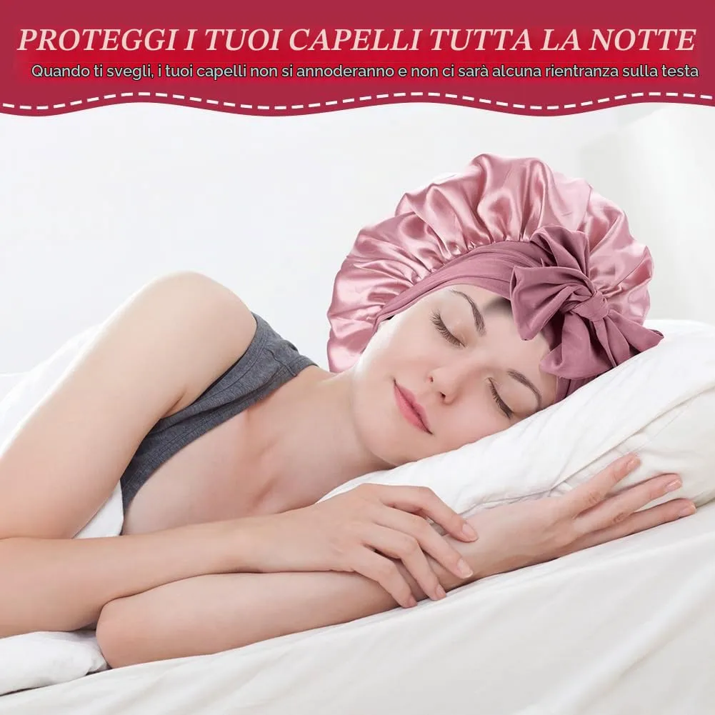 ACWOO Cuffia in Seta per Capelli Ricci, 3 Pezzi, Berretto da Notte in Raso con Nastri Regolabili - immagine 7