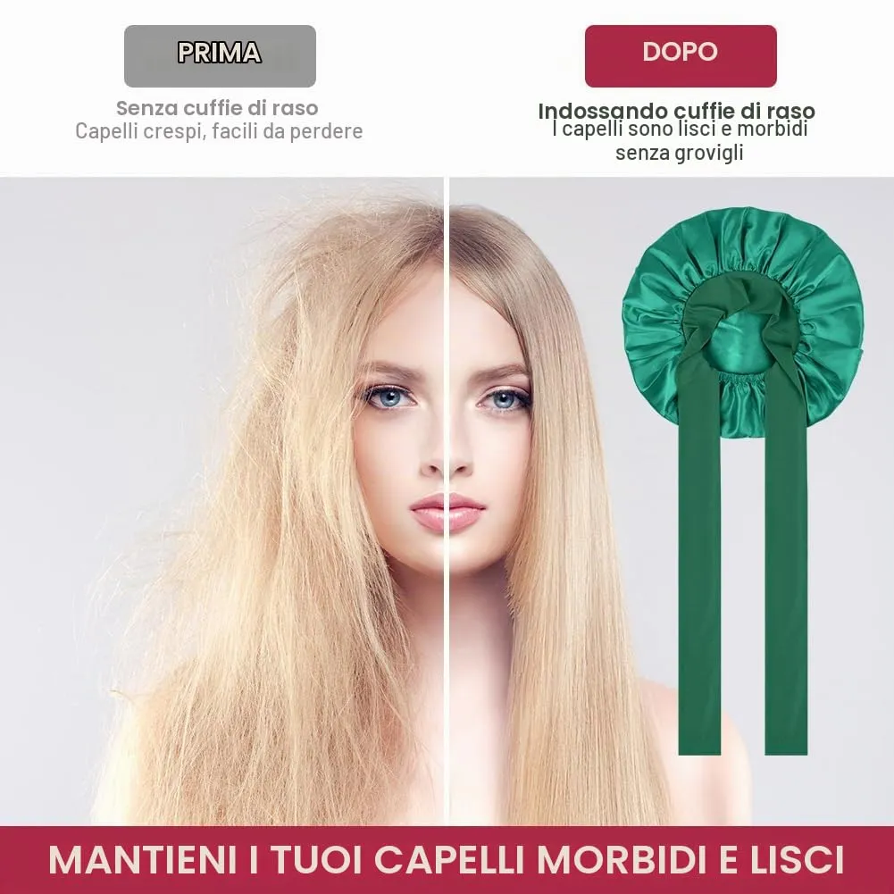 ACWOO Cuffia in Seta per Capelli Notte, Berretto in Raso Elastico con Nastri Regolabili, Verde Profondo - immagine 4