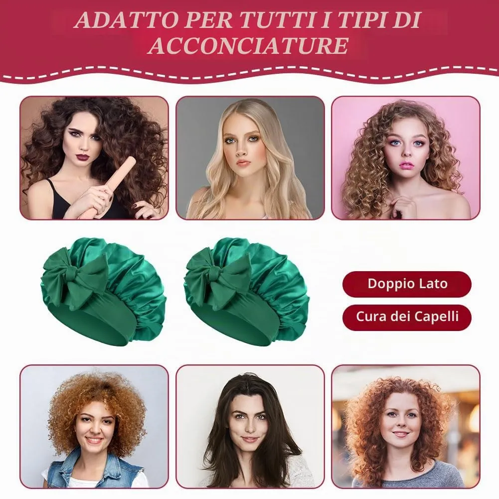 ACWOO Cuffia in Seta per Capelli Notte, Berretto in Raso Elastico con Nastri Regolabili, Verde Profondo - immagine 5