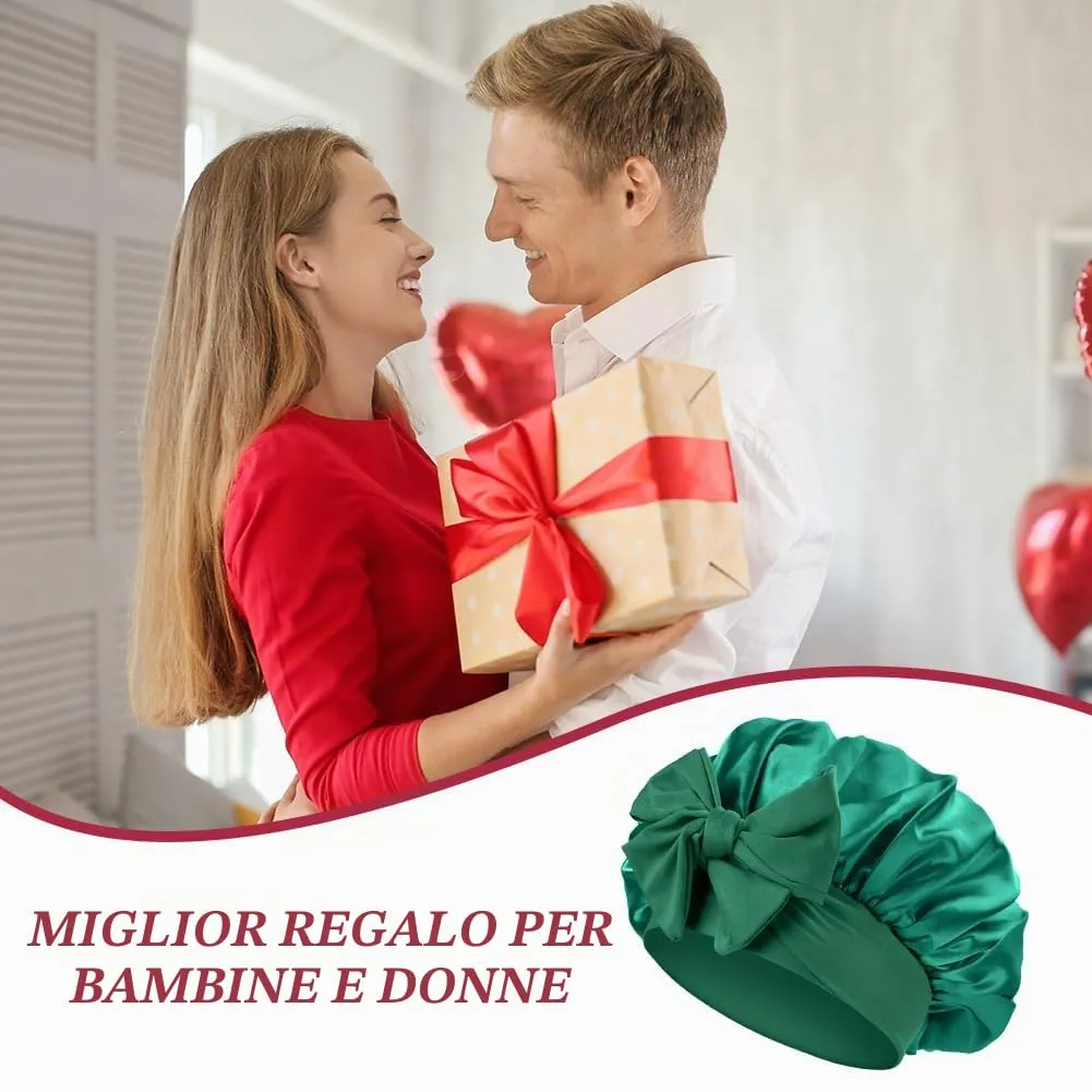 ACWOO Cuffia in Seta per Capelli Notte, Berretto in Raso Elastico con Nastri Regolabili, Verde Profondo - immagine 8