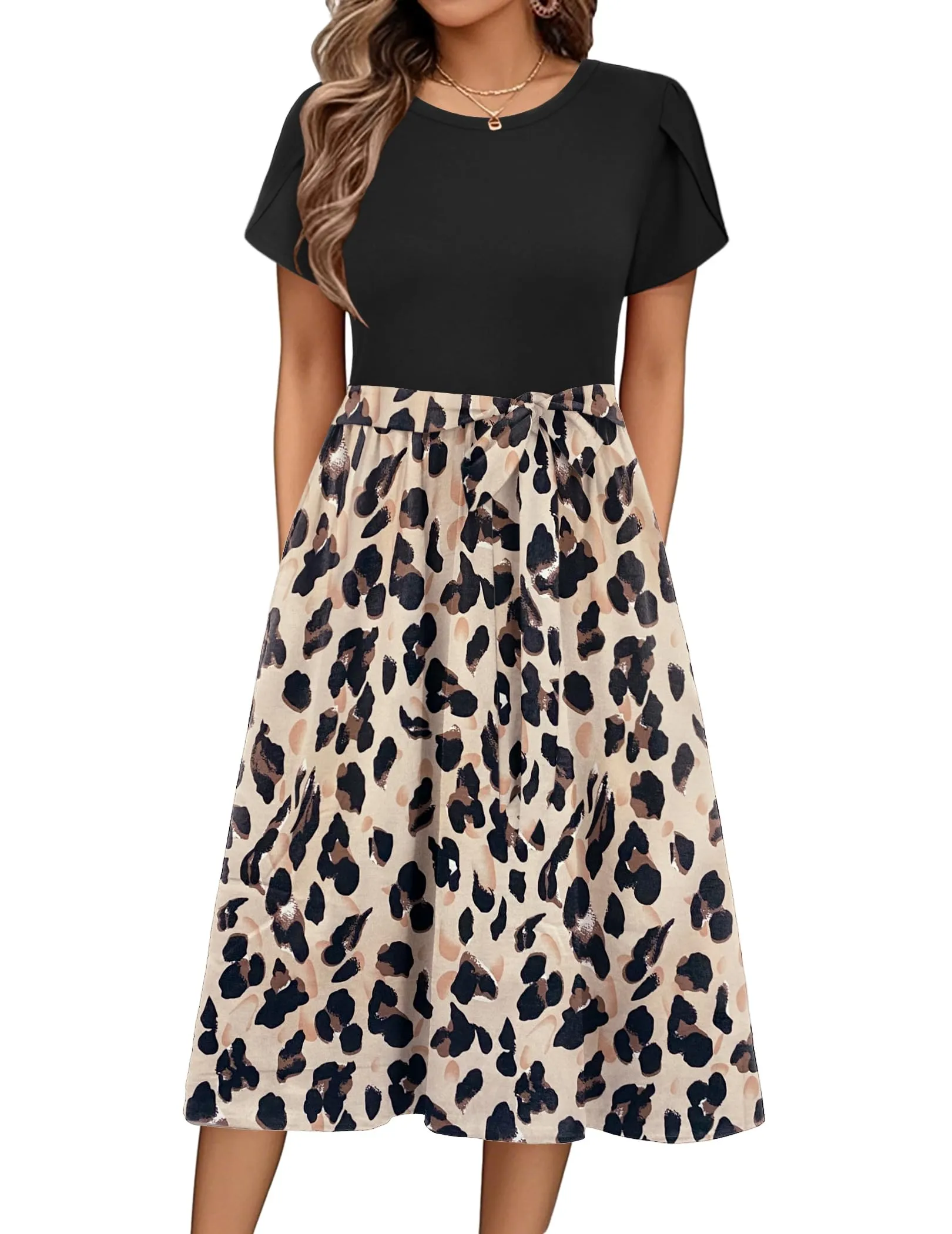 Zeagoo Abito Midi Casual da Donna con Scollo Rotondo e Manica Corta - immagine 1