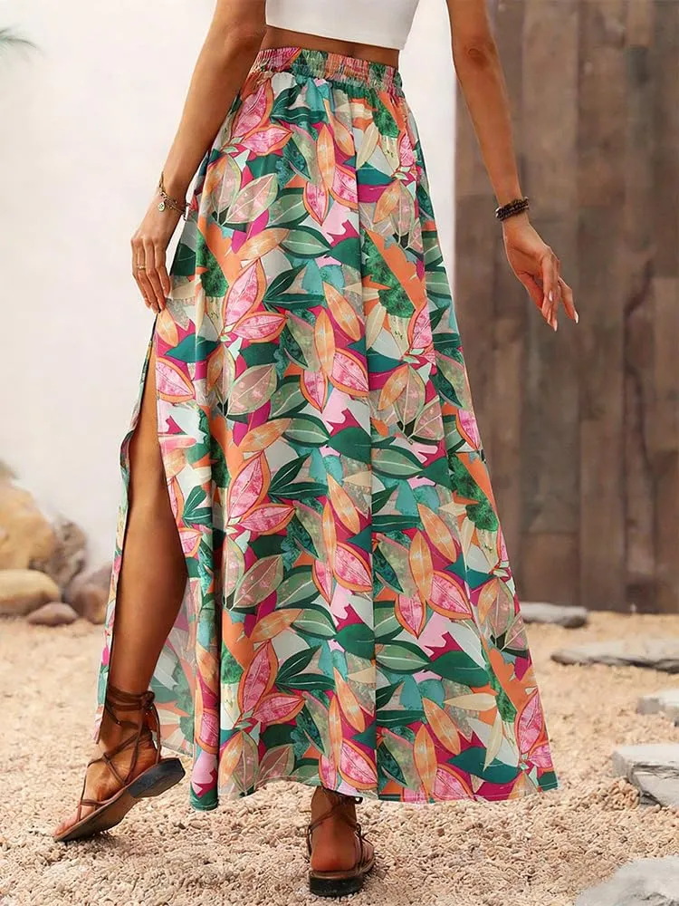 ABINGOO Gonna Lunga Donna Estiva Boho A Line Vita Alta con Spacco - immagine 4