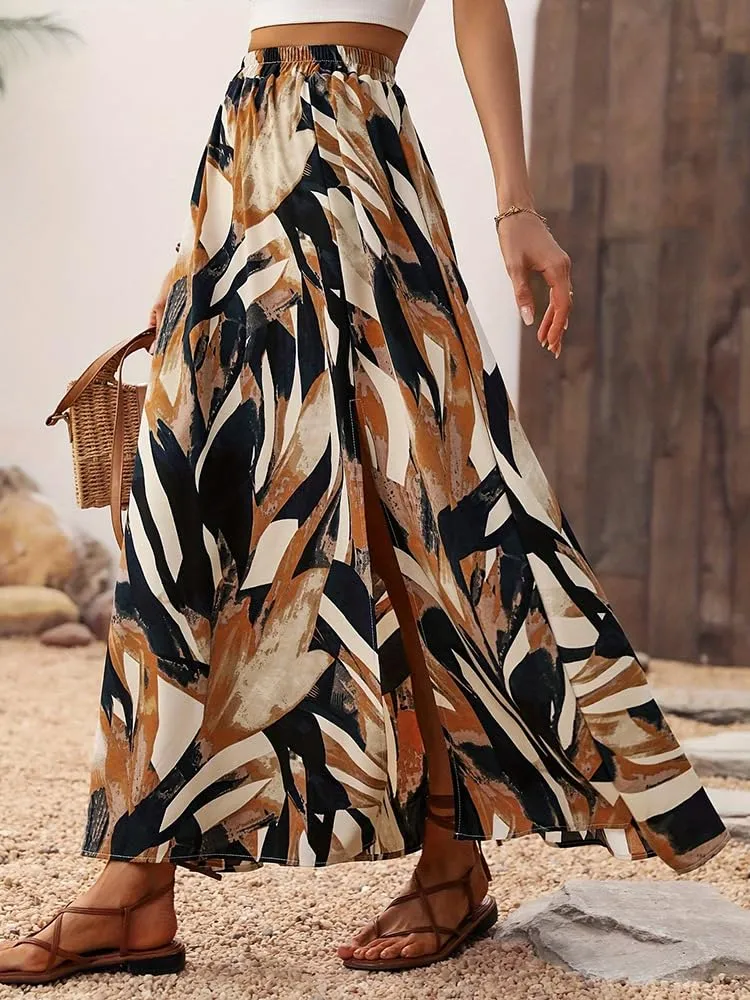ABINGOO Gonna Lunga Donna Estiva Boho A Line con Vita Alta e Spacco - immagine 3