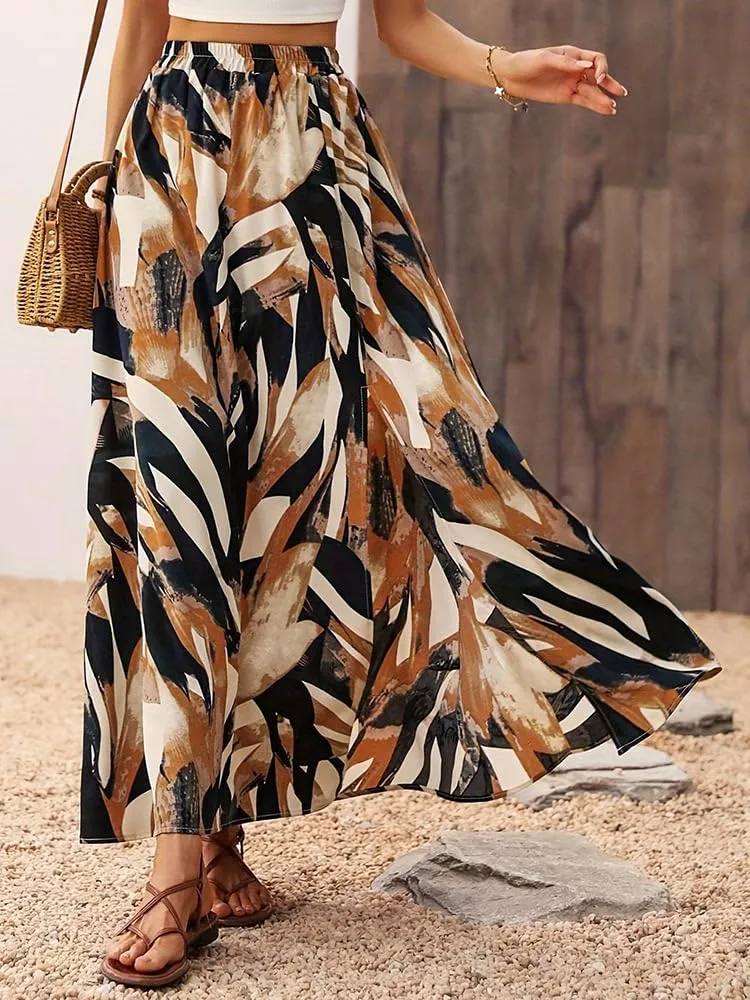 ABINGOO Gonna Lunga Donna Estiva Boho A Line con Vita Alta e Spacco - immagine 7