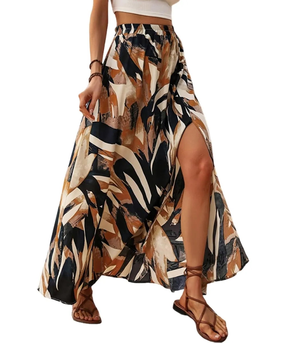 ABINGOO Gonna Lunga Donna Estiva Boho A Line Vita Alta con Spacco - immagine 1