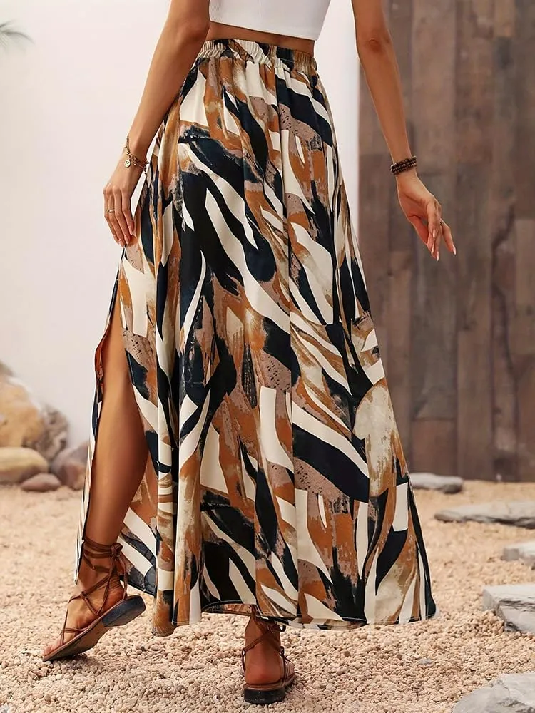 ABINGOO Gonna Lunga Donna Estiva Boho A Line Vita Alta con Spacco - immagine 4