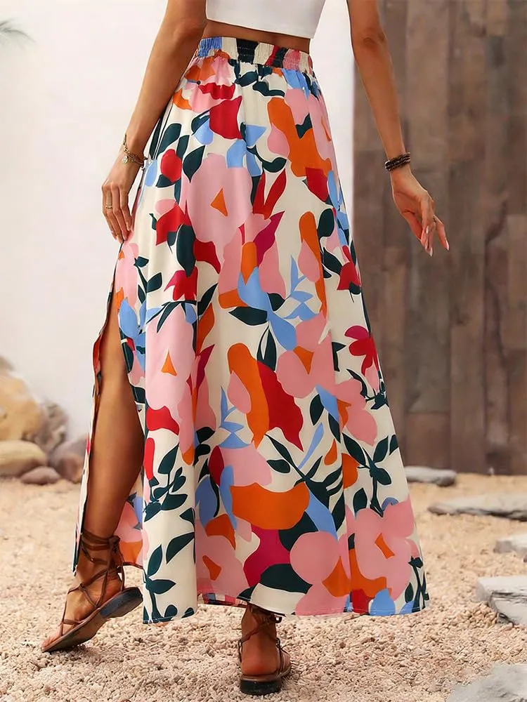 ABINGOO Gonna Lunga Donna Estiva Boho A Line Vita Alta con Spacco - immagine 4