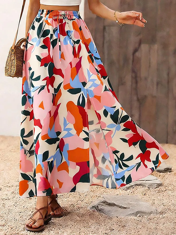 ABINGOO Gonna Lunga Donna Estiva Boho A Line Vita Alta con Spacco - immagine 7