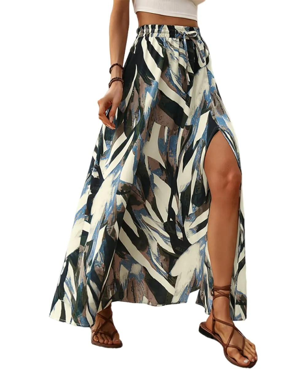 ABINGOO Gonna Lunga Donna Estiva Boho A Line Vita Alta con Spacco - immagine 1