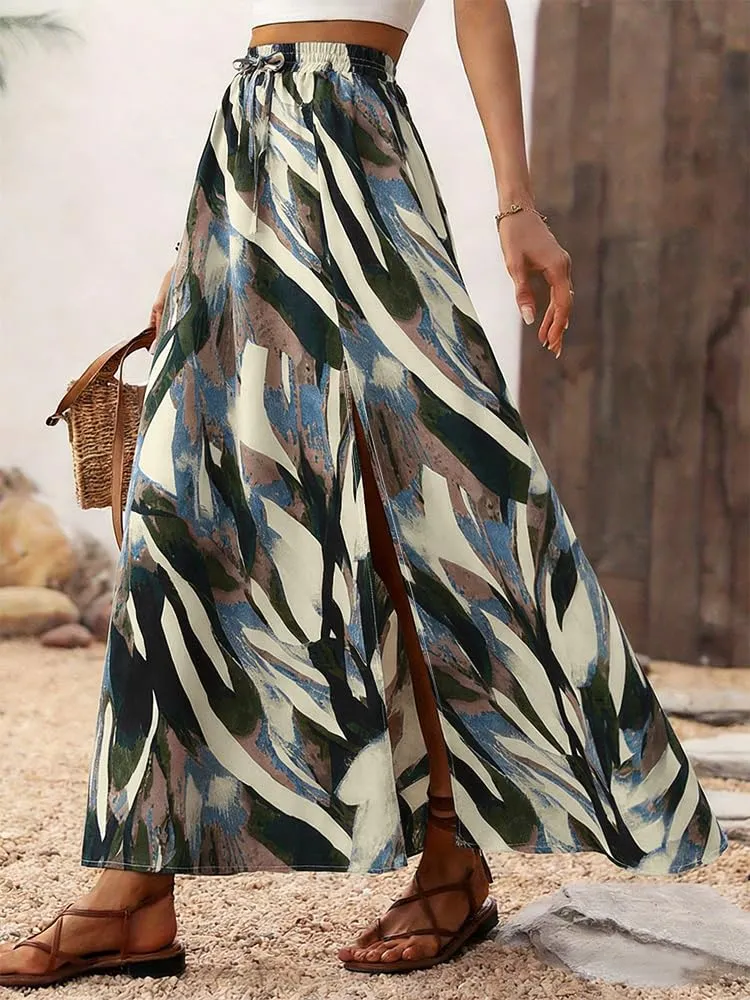 ABINGOO Gonna Lunga Donna Estiva Boho A Line Vita Alta con Spacco - immagine 3
