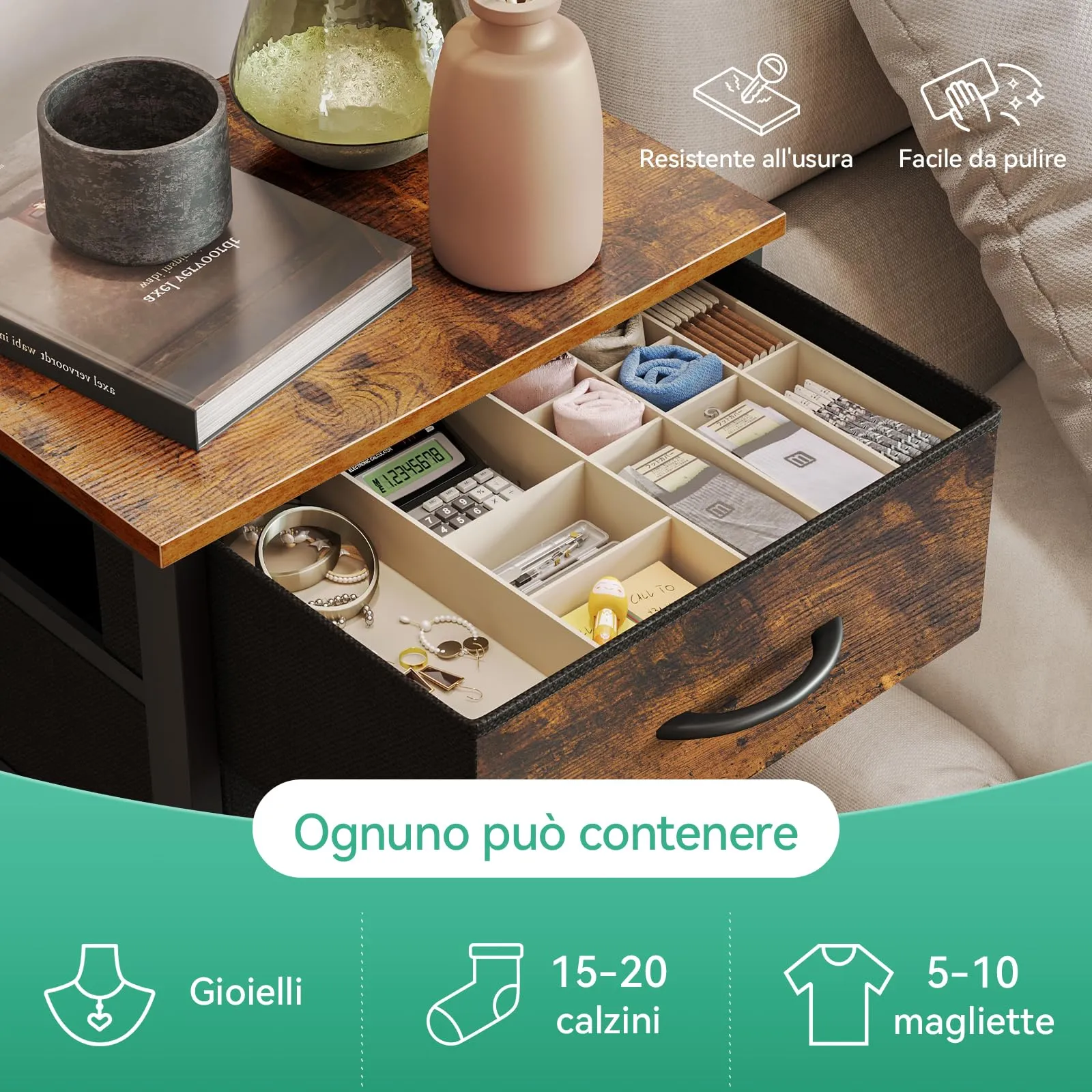 Coleshome Alta Cassettiera Camera da Letto con 5 Cassetti in Tessuto, 30 x 40 x 80 cm, Vintage - immagine 3