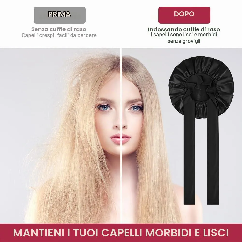 ACWOO Cuffia in Seta per Capelli Notte, Berretto in Raso Elastico con Nastri Regolabili, Rosa Caldo - immagine 4