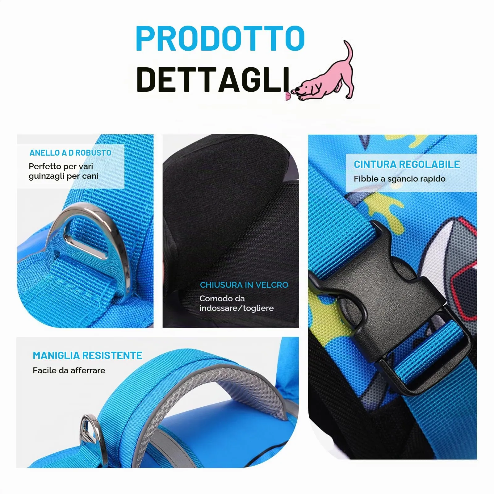 AOFITEE Giubbotto di Salvataggio per Cani con Pinna di Squalo e Impugnatura di Soccorso, XL, Blu Scuro - immagine 3