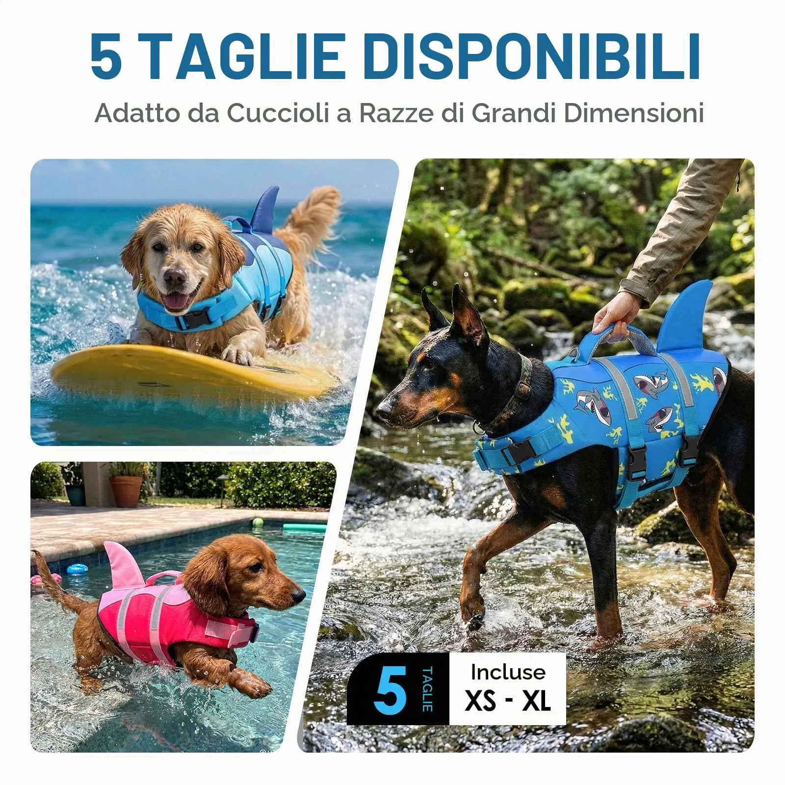 AOFITEE Giubbotto di Salvataggio per Cani con Pinna di Squalo e Impugnatura di Soccorso, XL, Blu Scuro - immagine 7