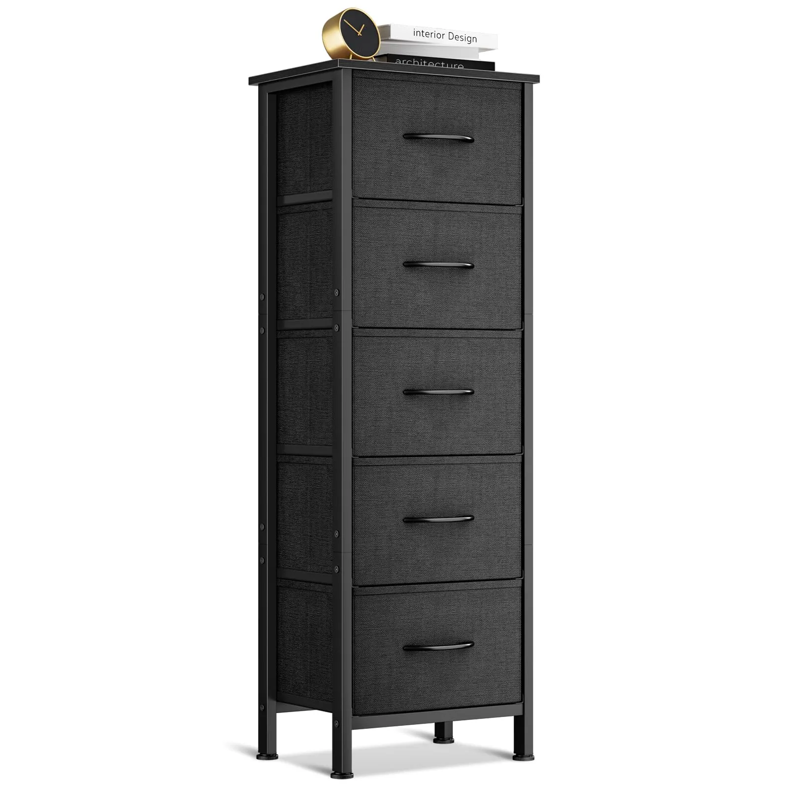 Coleshome Cassettiera Camera da Letto Alta con 5 Cassetti in Tessuto, Nero, 30 x 40 x 120 cm - immagine 1