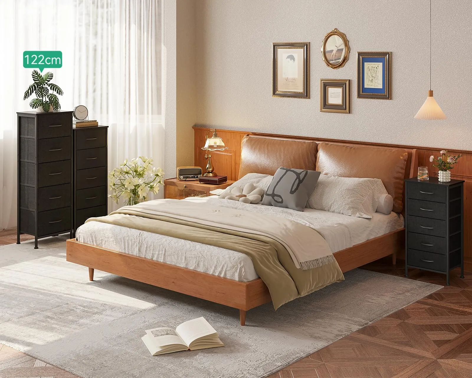 Coleshome Cassettiera Camera da Letto Alta con 5 Cassetti in Tessuto, Nero, 30 x 40 x 120 cm - immagine 5