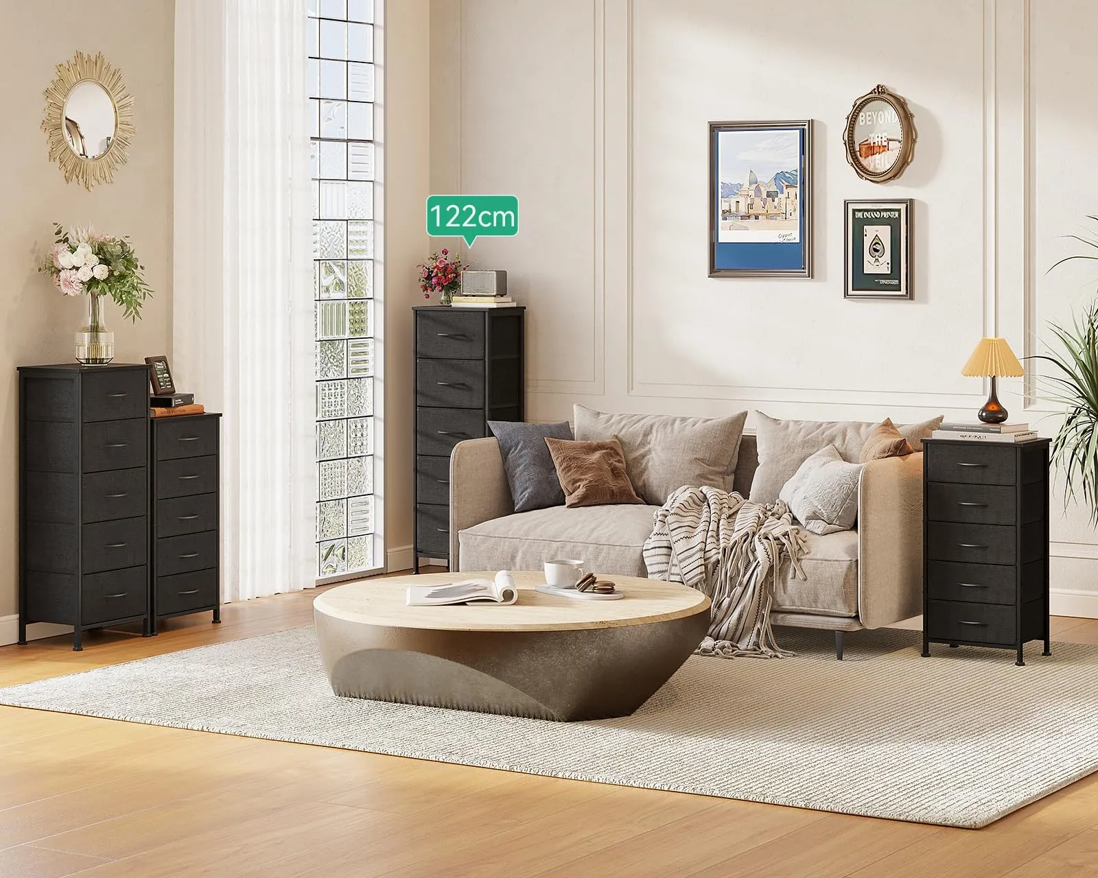 Coleshome Cassettiera Camera da Letto Alta con 5 Cassetti in Tessuto, Nero, 30 x 40 x 120 cm - immagine 6