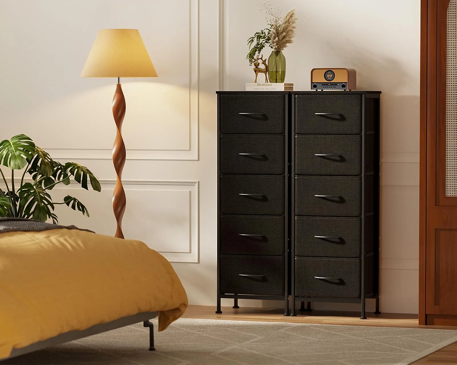 Coleshome Cassettiera Camera da Letto Alta con 5 Cassetti in Tessuto, Nero, 30 x 40 x 120 cm - immagine 7