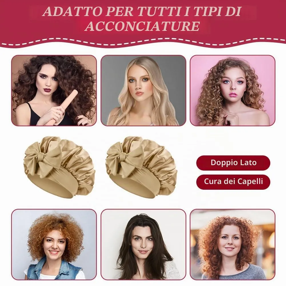 ACWOO Cuffia da Notte in Seta e Raso con Nastri Regolabili, Champagne - immagine 5
