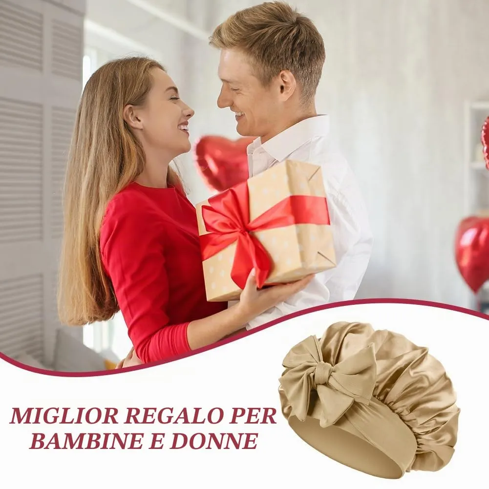 ACWOO Cuffia da Notte in Seta e Raso con Nastri Regolabili, Champagne - immagine 8