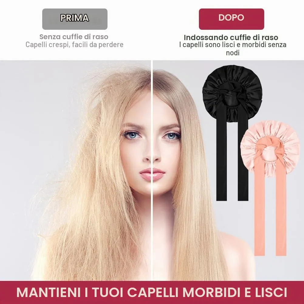 ACWOO Cuffia in Seta per Capelli Ricci, 2 Pezzi, Berretto da Notte in Raso Elastico con Nastri Regolabili - immagine 4