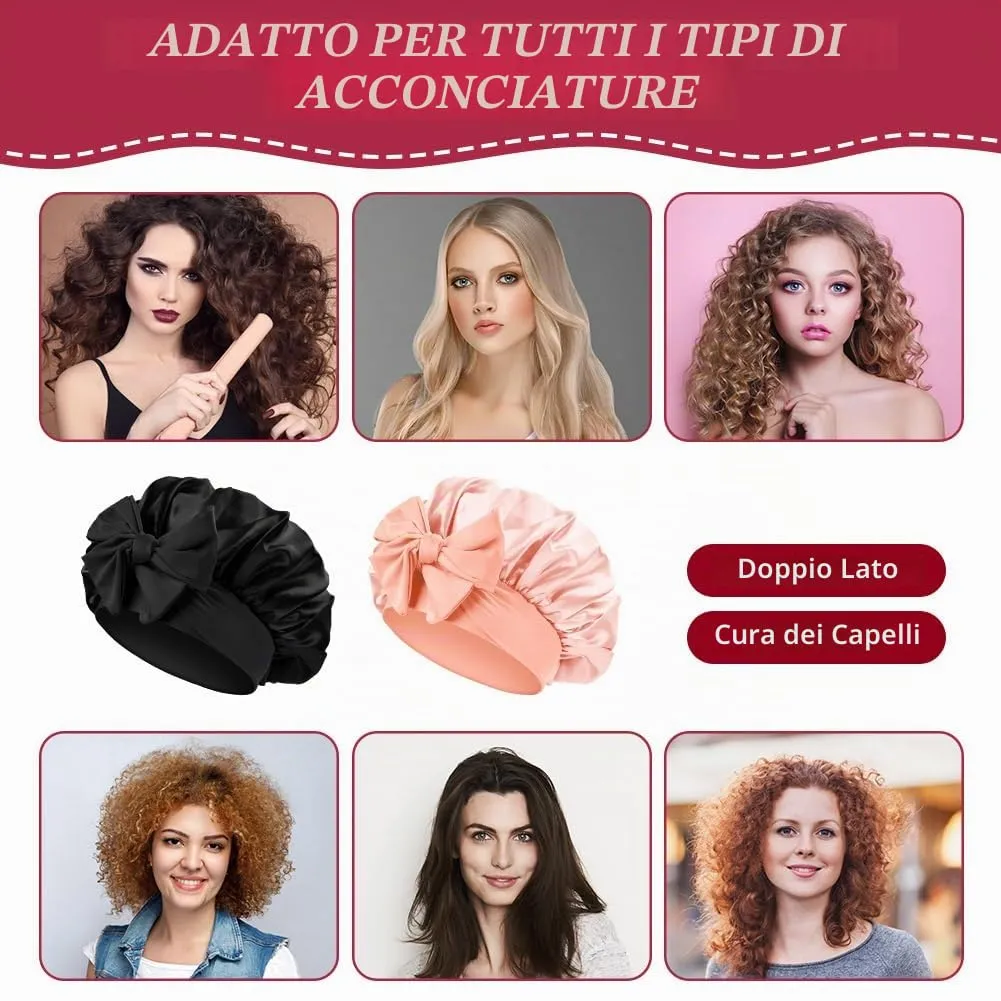 ACWOO Cuffia in Seta per Capelli Ricci, 2 Pezzi, Berretto da Notte in Raso Elastico con Nastri Regolabili - immagine 5