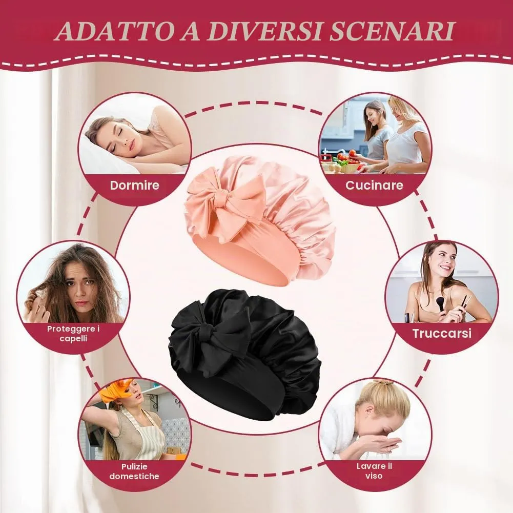 ACWOO Cuffia in Seta per Capelli Ricci, 2 Pezzi, Berretto da Notte in Raso Elastico con Nastri Regolabili - immagine 6