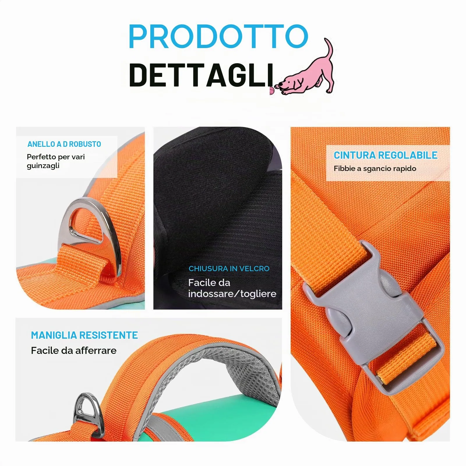 AOFITEE Giubbotto Salvagente per Cani con Pinna di Squalo e Impugnatura di Soccorso, XS, Arancione - immagine 3