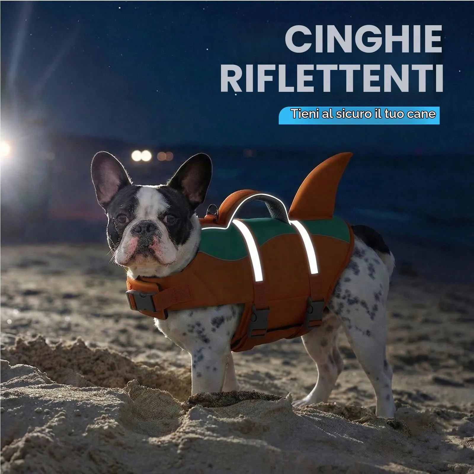 AOFITEE Giubbotto Salvagente per Cani con Pinna di Squalo e Impugnatura di Soccorso, XS, Arancione - immagine 5