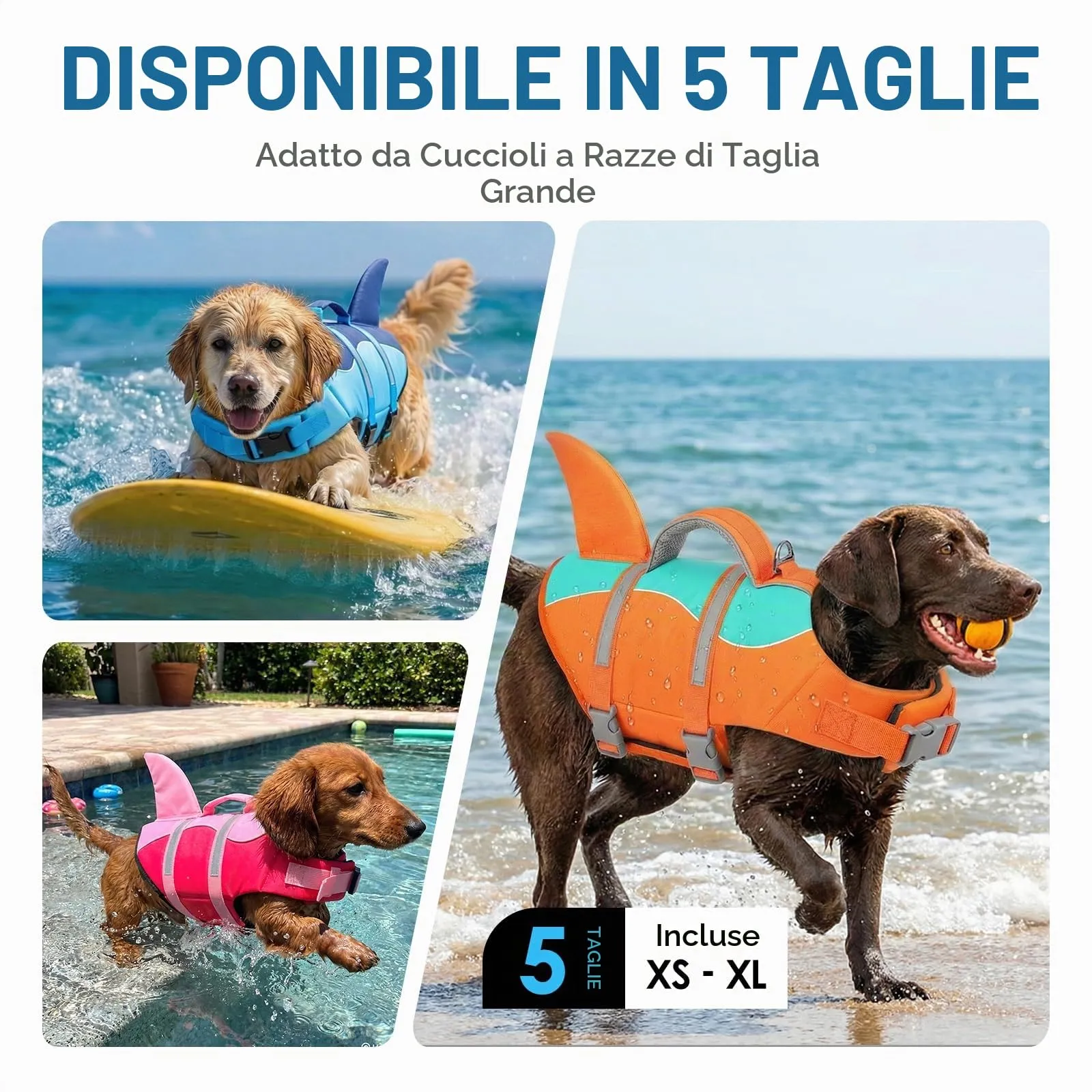 AOFITEE Giubbotto Salvagente per Cani con Pinna di Squalo e Impugnatura di Soccorso, XS, Arancione - immagine 7