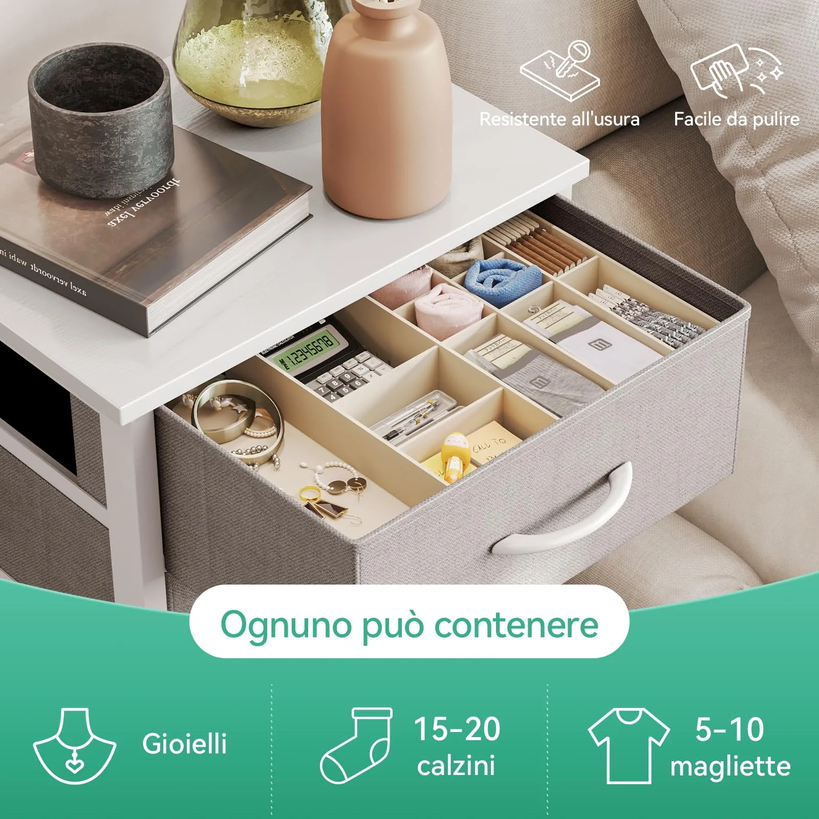 Coleshome Cassettiera Camera da Letto Alta con 5 Cassetti in Tessuto, Grigio Chiaro - immagine 2
