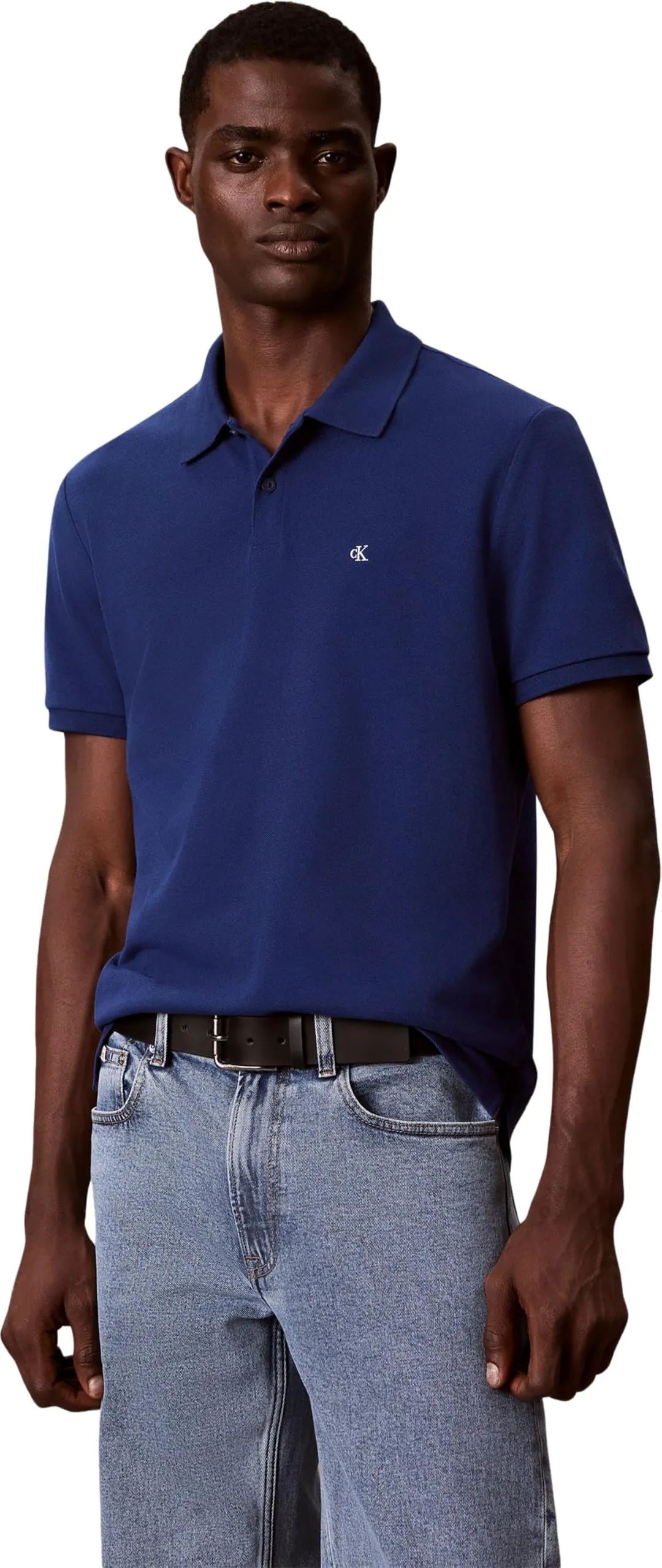Calvin Klein Polo da Uomo in piqué monogramma SS Lv040em269, Blue Estate Blue, XL - immagine 1