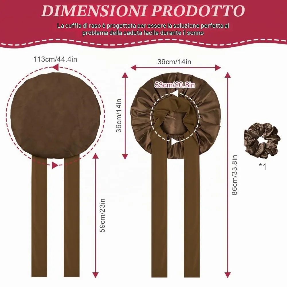 ACWOO Cuffia in Seta per Capelli Notte con Nastri Regolabili, Cioccolato - immagine 2