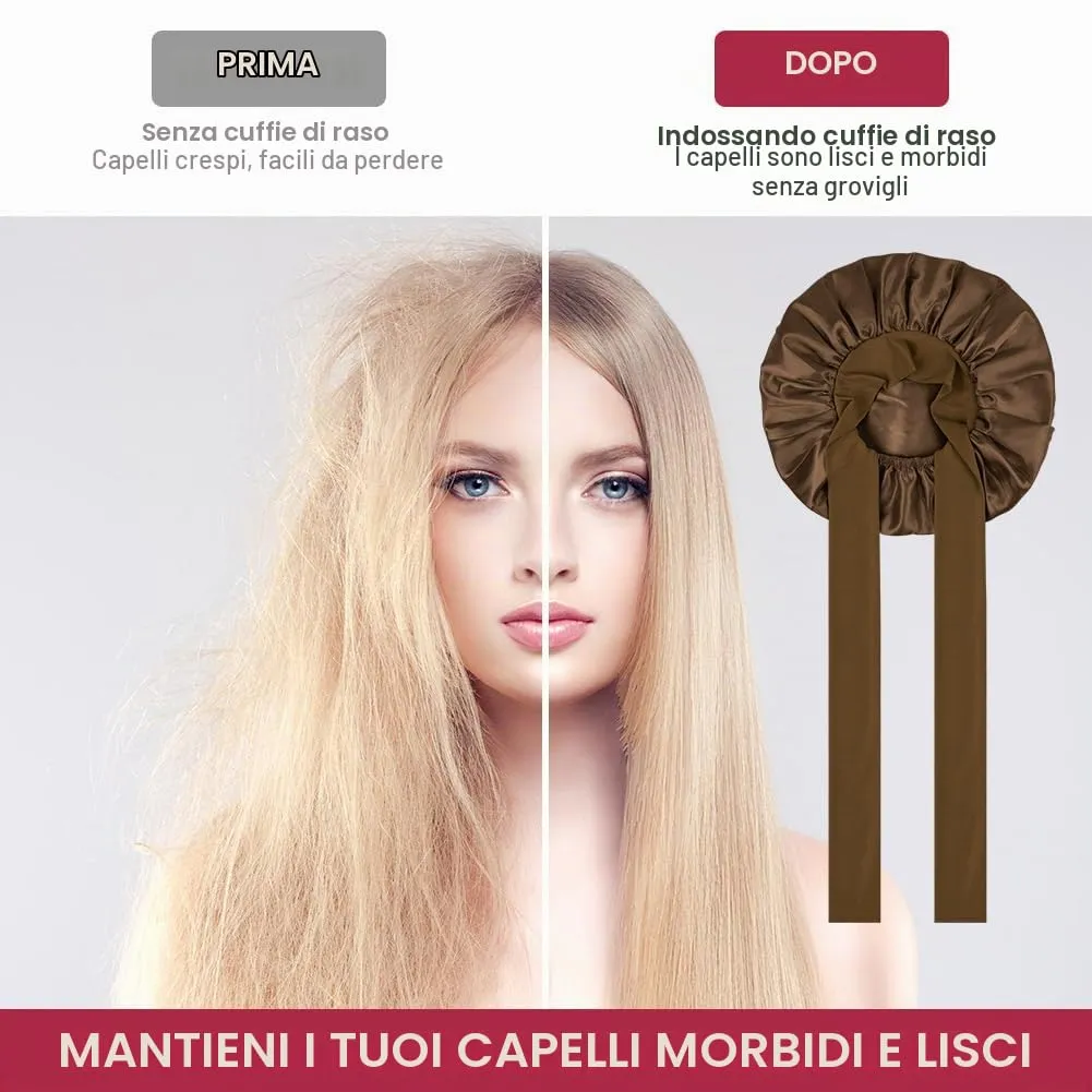 ACWOO Cuffia in Seta per Capelli Notte con Nastri Regolabili, Cioccolato - immagine 4