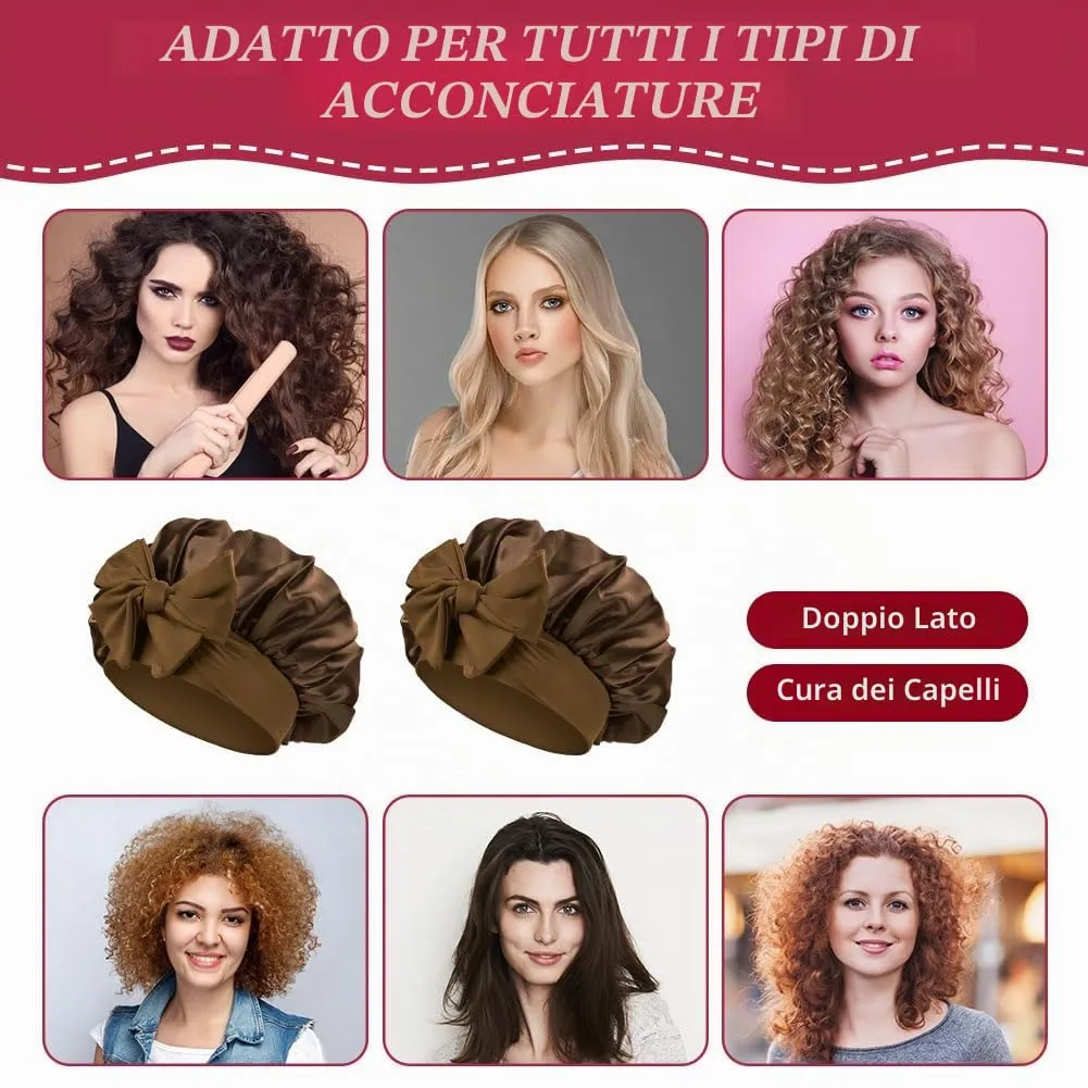 ACWOO Cuffia in Seta per Capelli Notte con Nastri Regolabili, Cioccolato - immagine 5