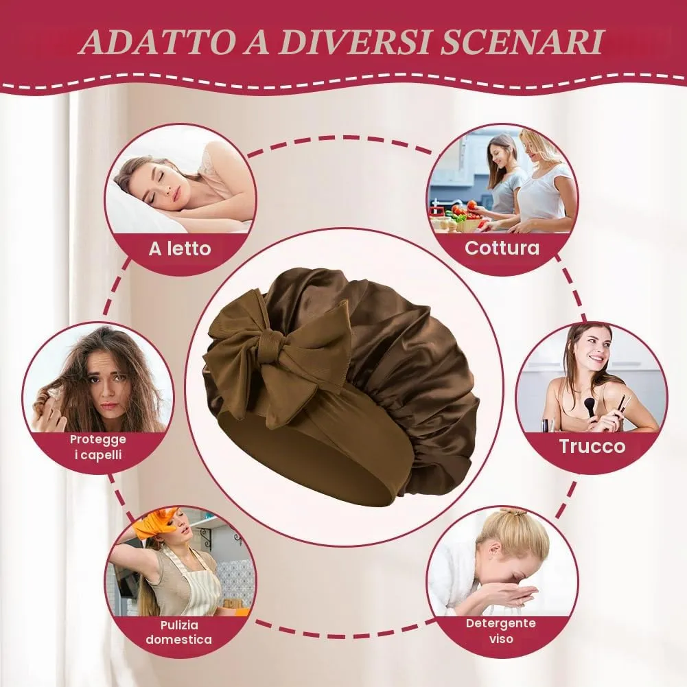 ACWOO Cuffia in Seta per Capelli Notte con Nastri Regolabili, Cioccolato - immagine 6