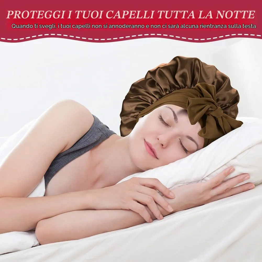 ACWOO Cuffia in Seta per Capelli Notte con Nastri Regolabili, Cioccolato - immagine 7