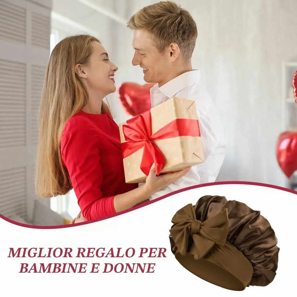ACWOO Cuffia in Seta per Capelli Notte con Nastri Regolabili, Cioccolato - immagine 8