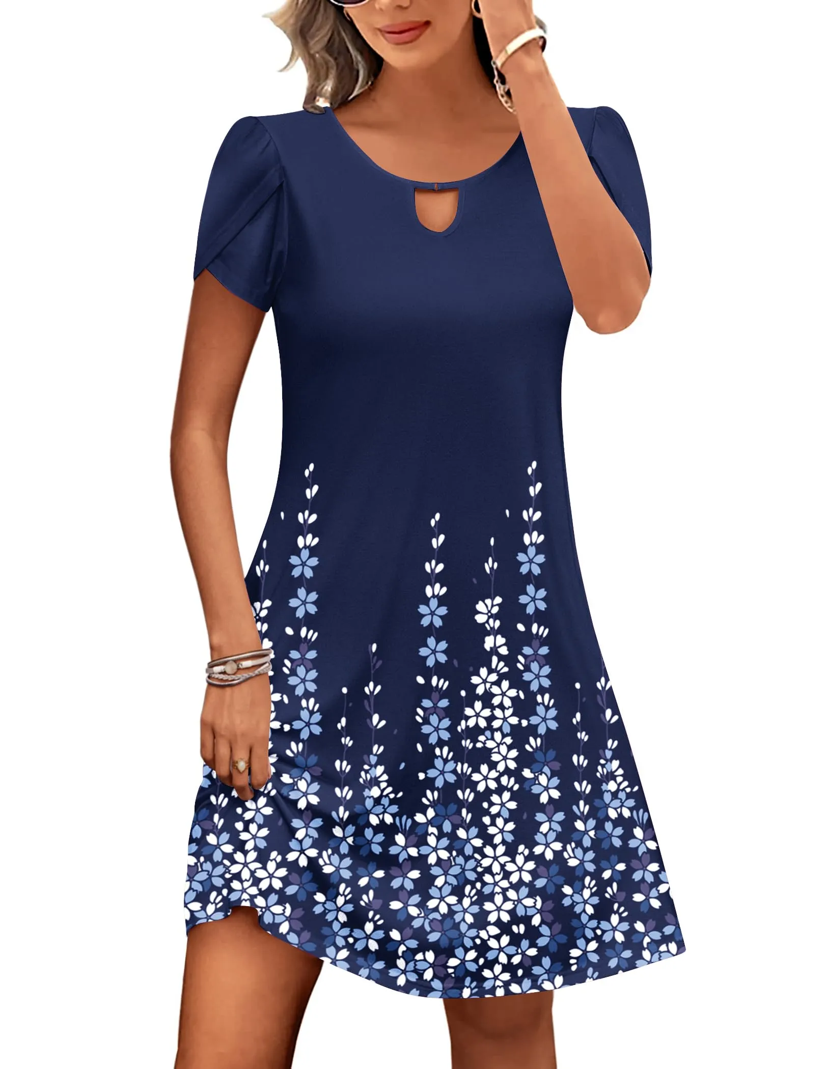 Zeagoo Abito Estivo Donna Linea ad A Floreale Blu 1, L - immagine 1