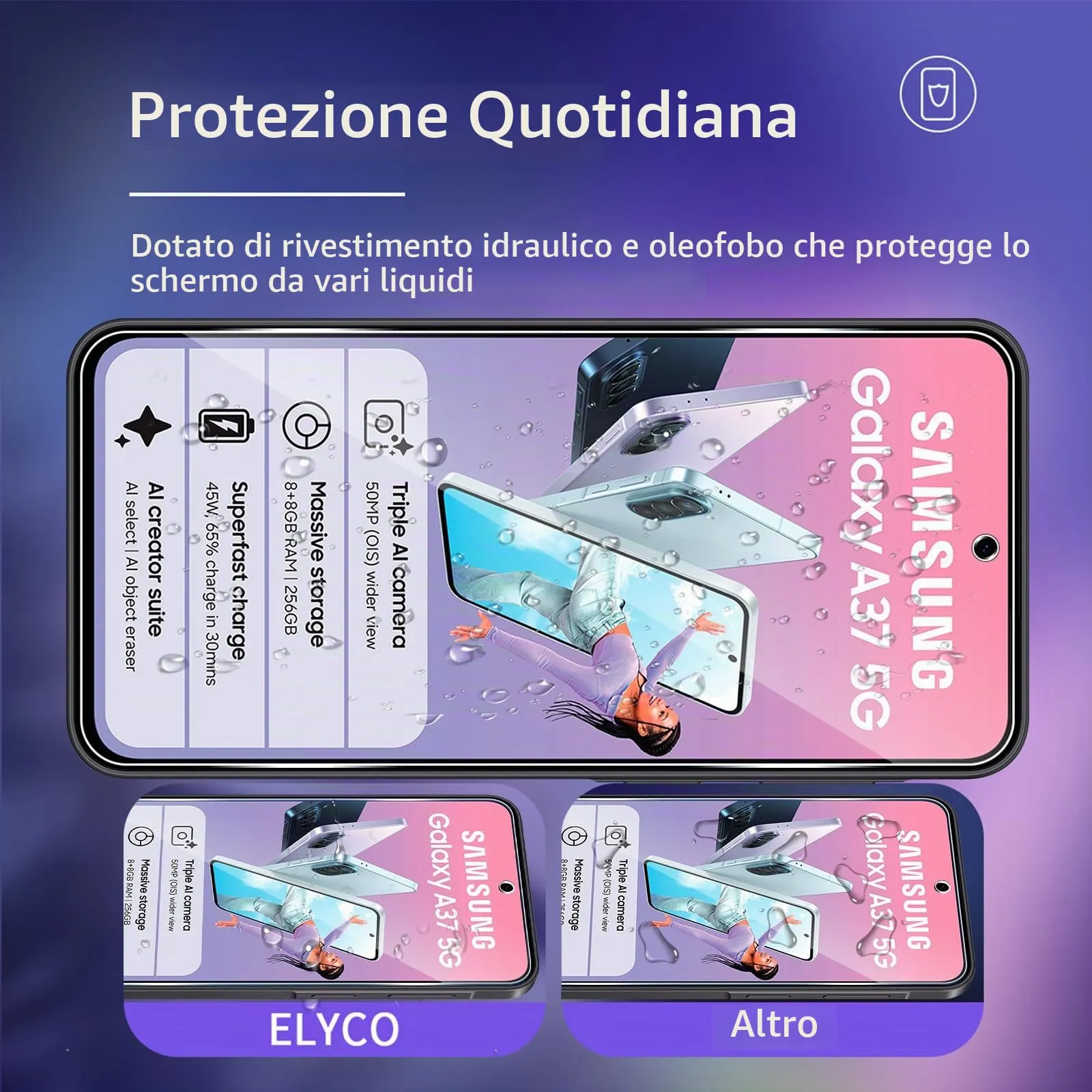 ELYCO Vetro Temperato per Samsung Galaxy A37 5G, 3+2 Pezzi - immagine 2