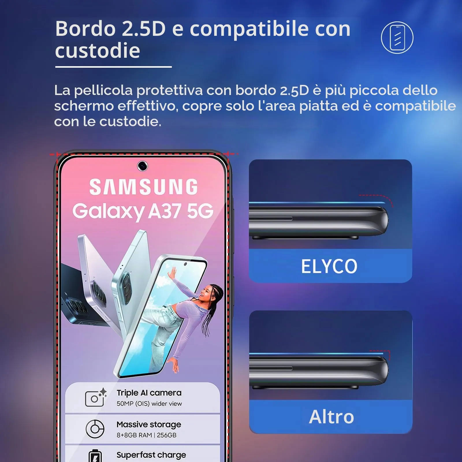 ELYCO Vetro Temperato per Samsung Galaxy A37 5G, 3+2 Pezzi - immagine 5